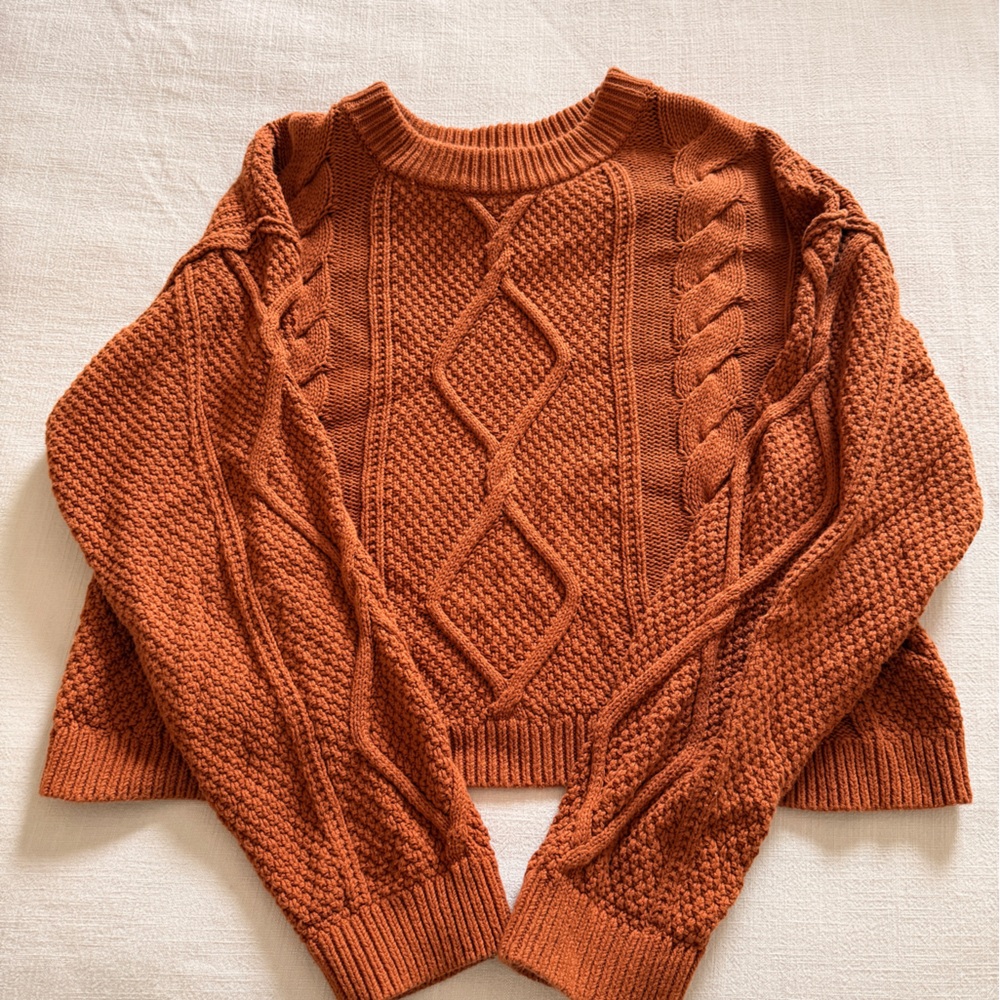 Quince Cable Knit Sweater - Burnt Orange